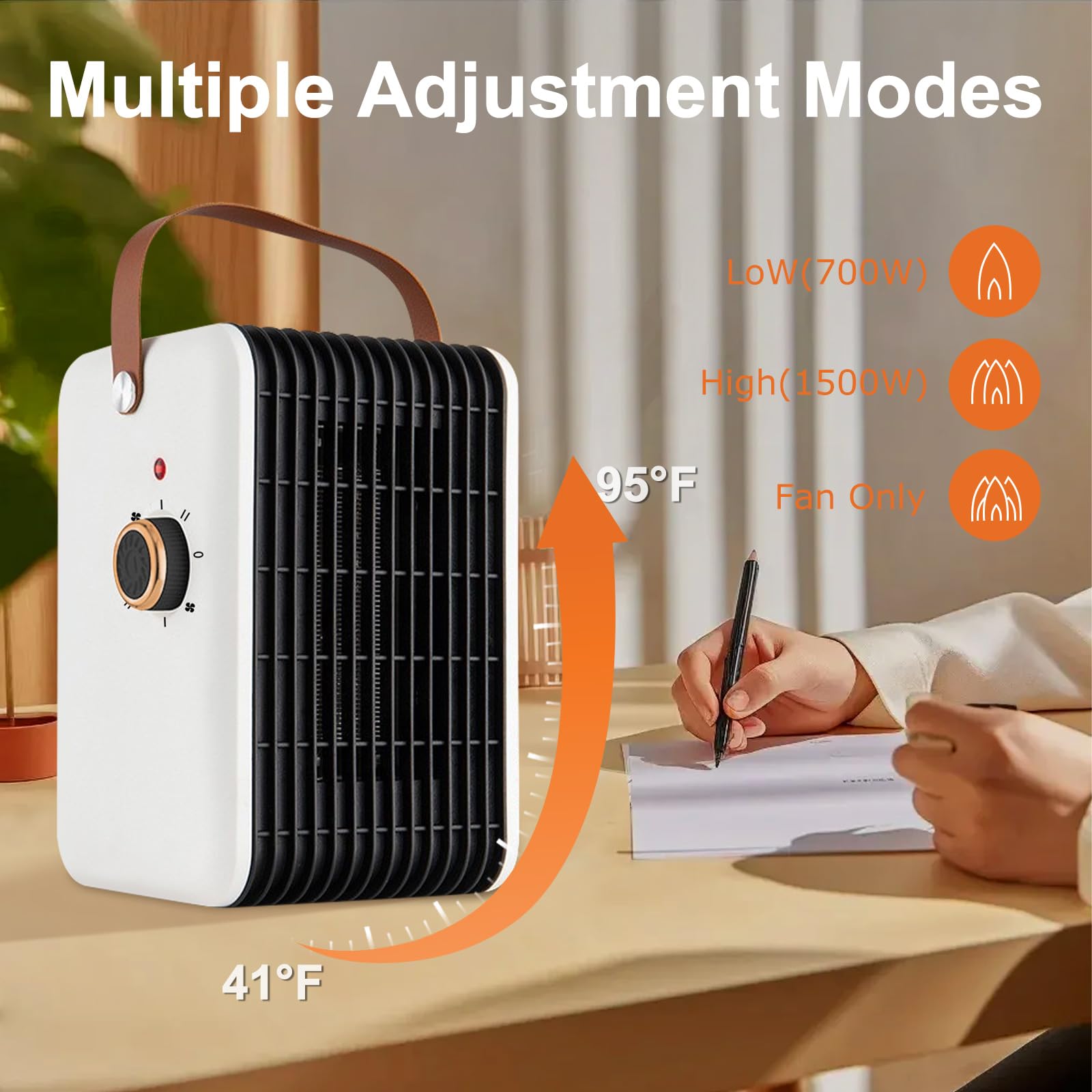 1500W Space Heater For Indoor Use Ptc Portable Electric Heater Fast Heating Room Small Heater Heating And Fan Modes 110V Plug In