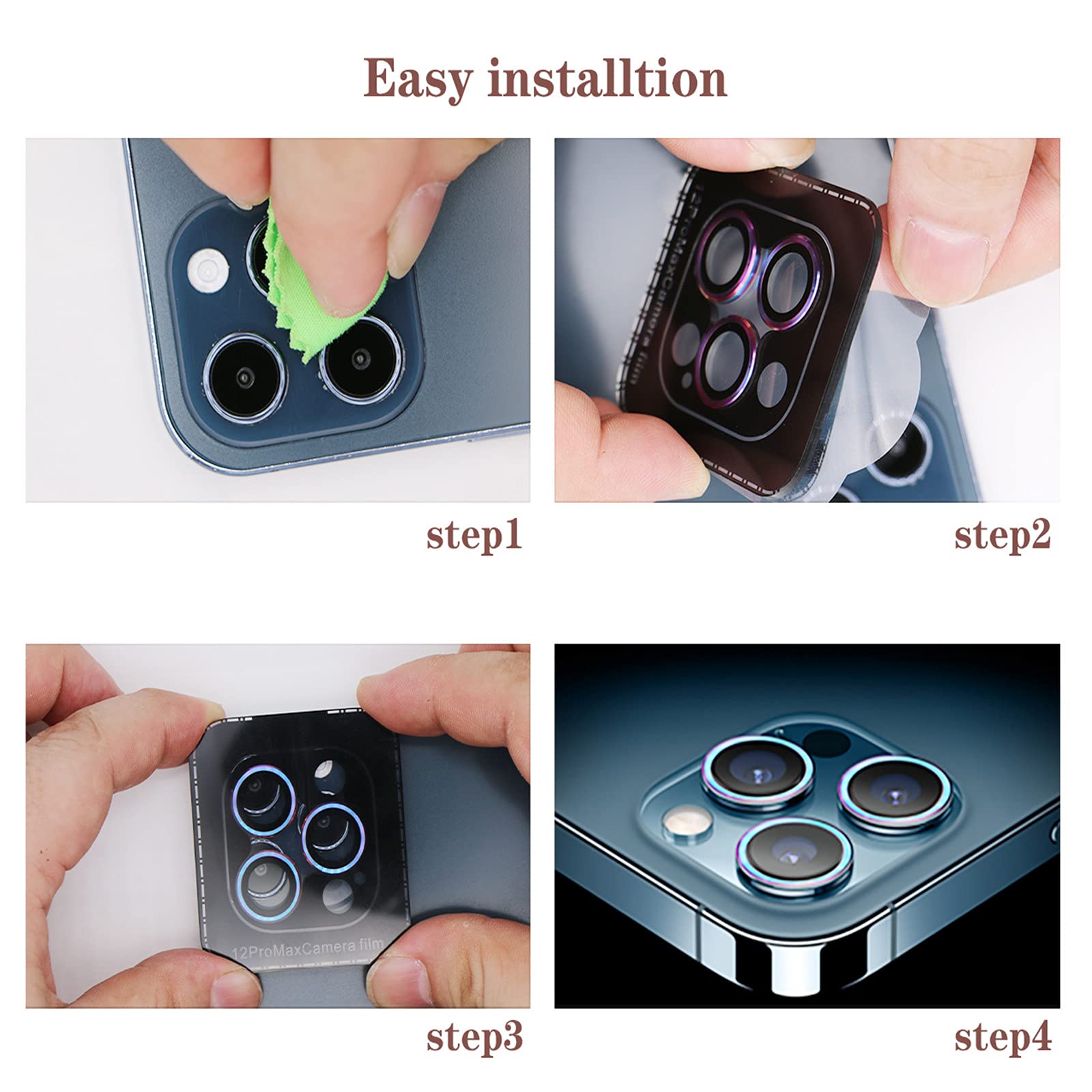 Suwei Camera Lens Protector For Iphone 11 Pro/11 Pro Max, Aluminum Alloy Lens Screen Stiker Cover Film,Screenprotector Lens Shie