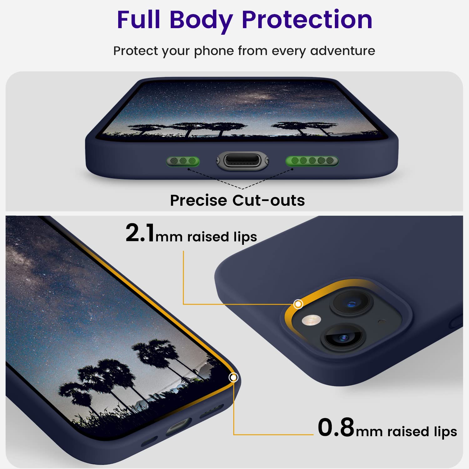 Otofly Designed For Iphone 13 Phone Case, Silicone Shockproof Slim Thin Phone Case For Iphone 13 6.1 Inch (Midnight Blue)