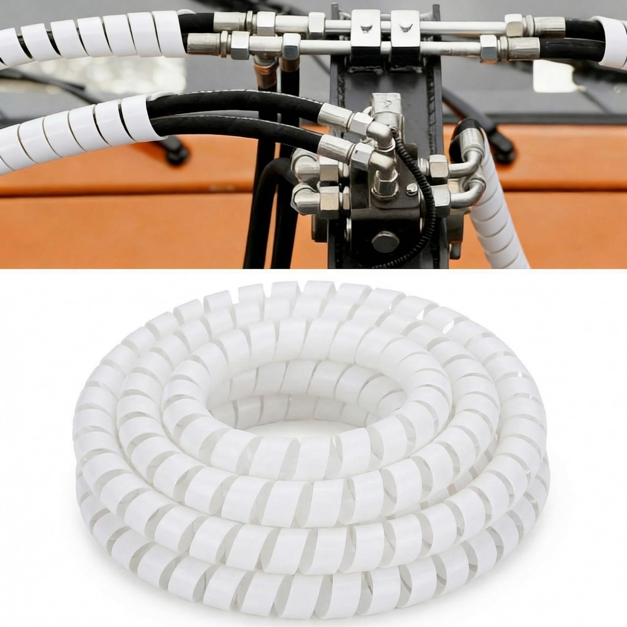 Pangda 25ft Spiral Wrap Hose Cable Protector 1/2 Inch Heavy Duty Hydraulic Hose Wrap Protector Sleeve, Clear Abrasion Resistant 