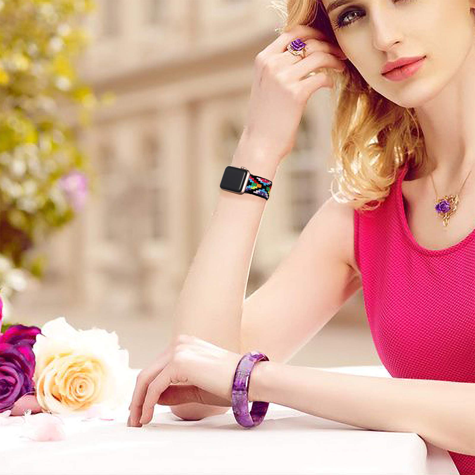 Vcegari Stretchy Nylon Solo Loop Compatible With Apple Watch Bands For Women 40Mm 41Mm 38Mm 42Mm 44Mm 45Mm 46Mm 49Mm, Adjustable