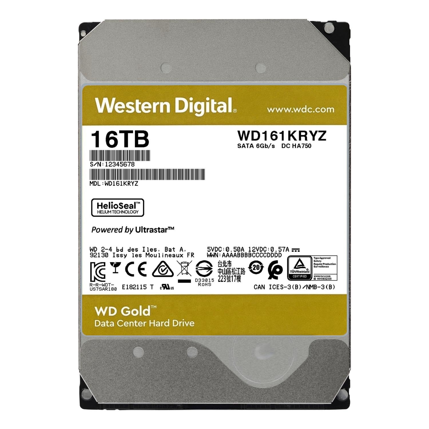 Western Digital 16Tb Wd Gold Enterprise Class Internal Hard Drive - 7200 Rpm Class, Sata 6 Gb/S, 512 Mb Cache, 3.5 - Wd161Kryz