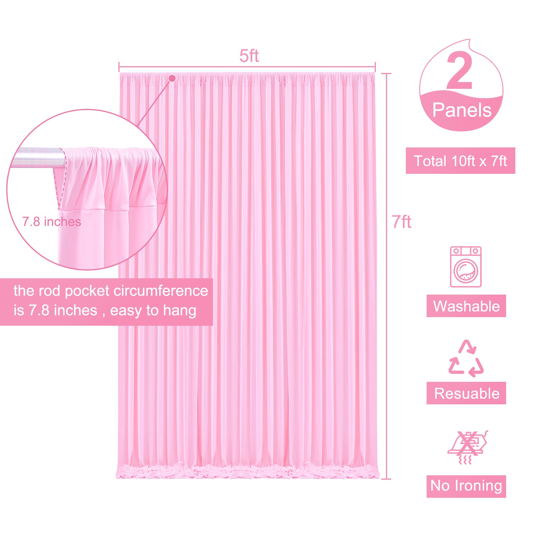 Pink Backdrop Curtain For Parties Baby Shower Wrinkle Free Pink Photo Curtains Backdrop Drapes Fabric Decoration For Weddings Bi