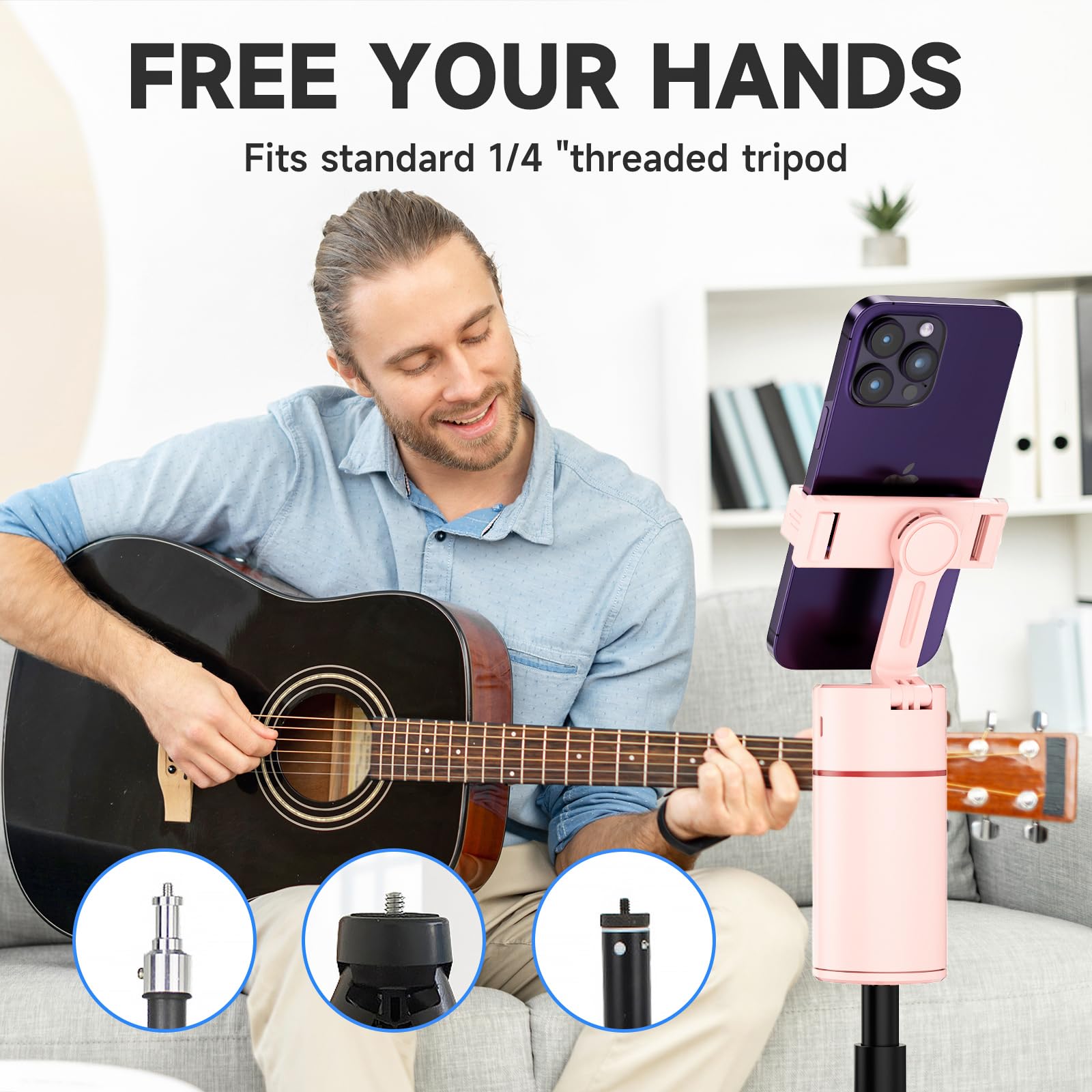 DELTAHVAC Auto Face Tracking Tripod - 360° Rotation Phone Holder with Remote & Gesture Control, Rechargeable, Pink Regular