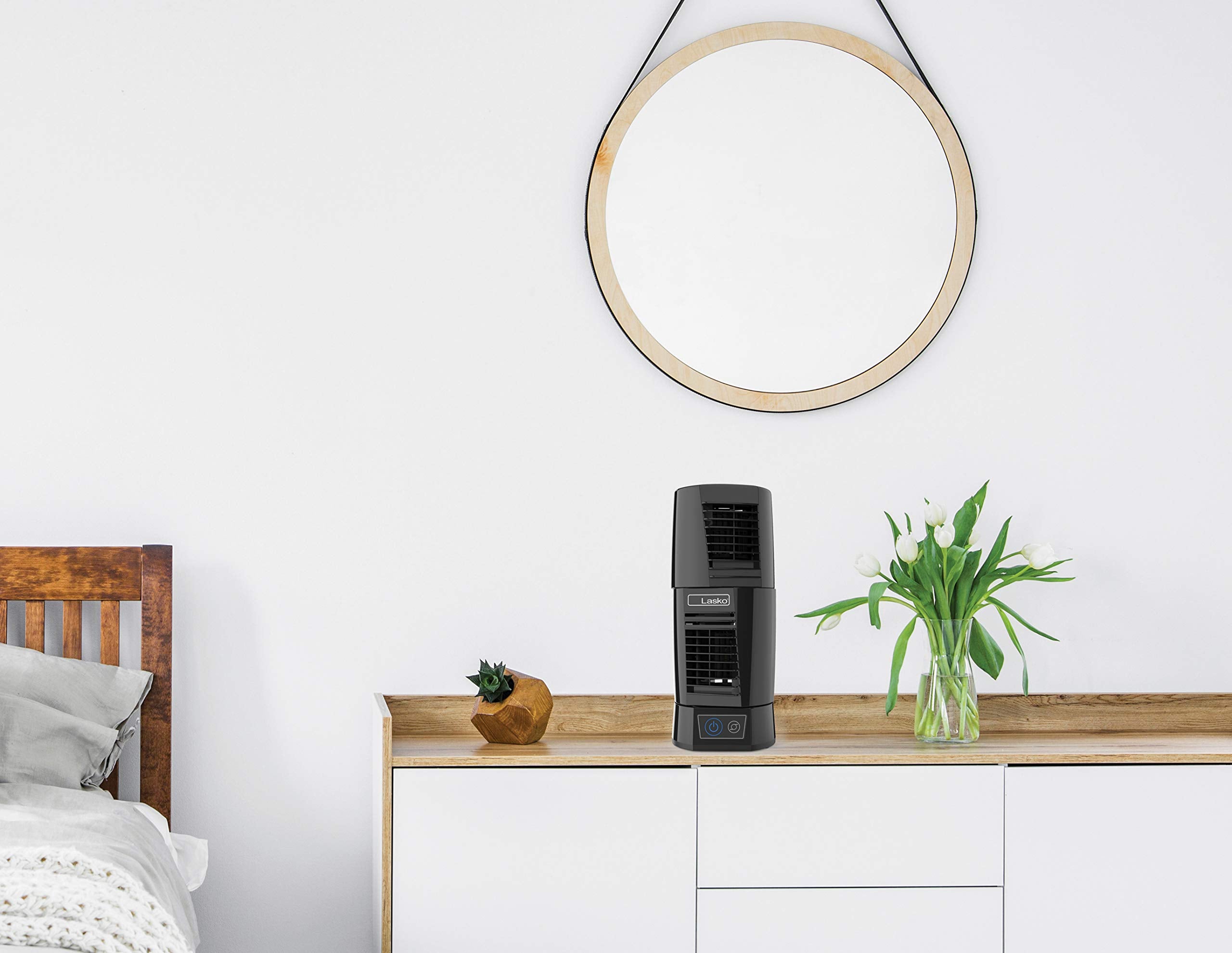 Jarofurel Lasko T13310 Personal Oscillating Table Tower Fan � Small, Quiet, Portable, Electric Plug In, Mini Desktop Fans For Staying Cool At Home And Office, Day And Night,Black