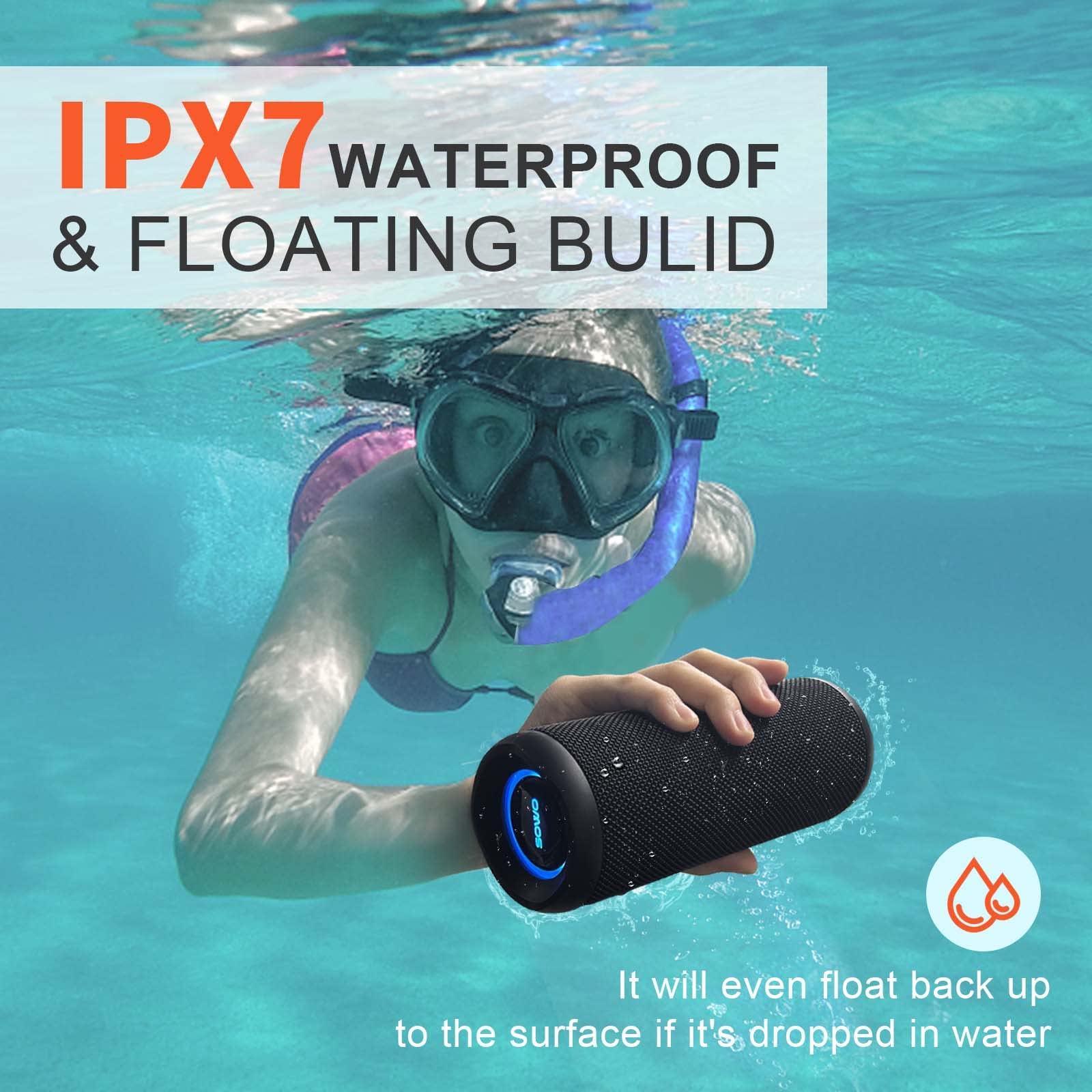 Portable Speaker, Wireless Bluetooth Speaker, Ipx7 Waterproof, 25W Loud Stereo Sound, Bassboom Technology, Tws Pairing, Built In
