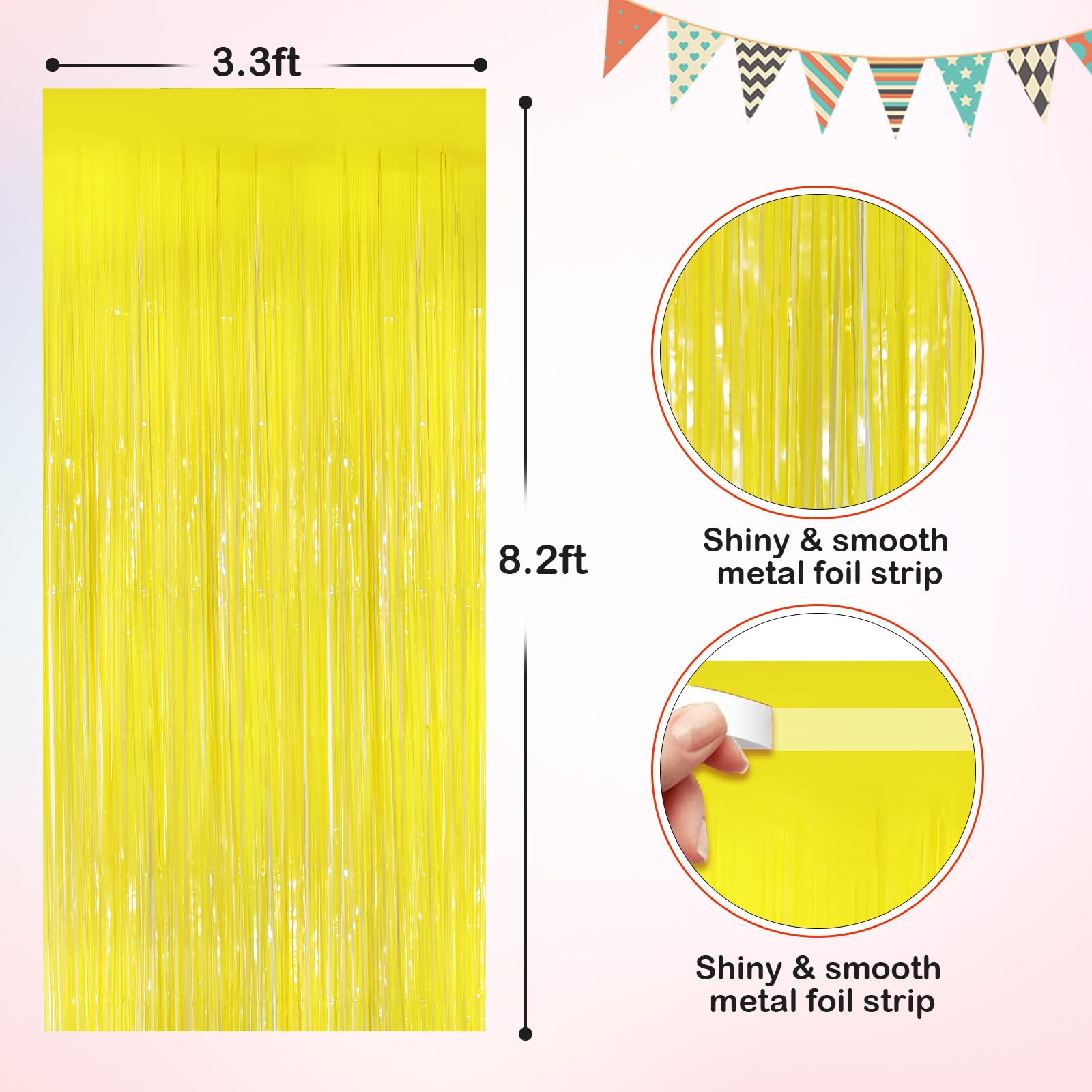Macaron Yellow Metallic Tinsel Foil Fringe Curtains, 2 Pack 3.3X8.3 Feet Party Streamer For Birthday Party Decorations, Hallowee