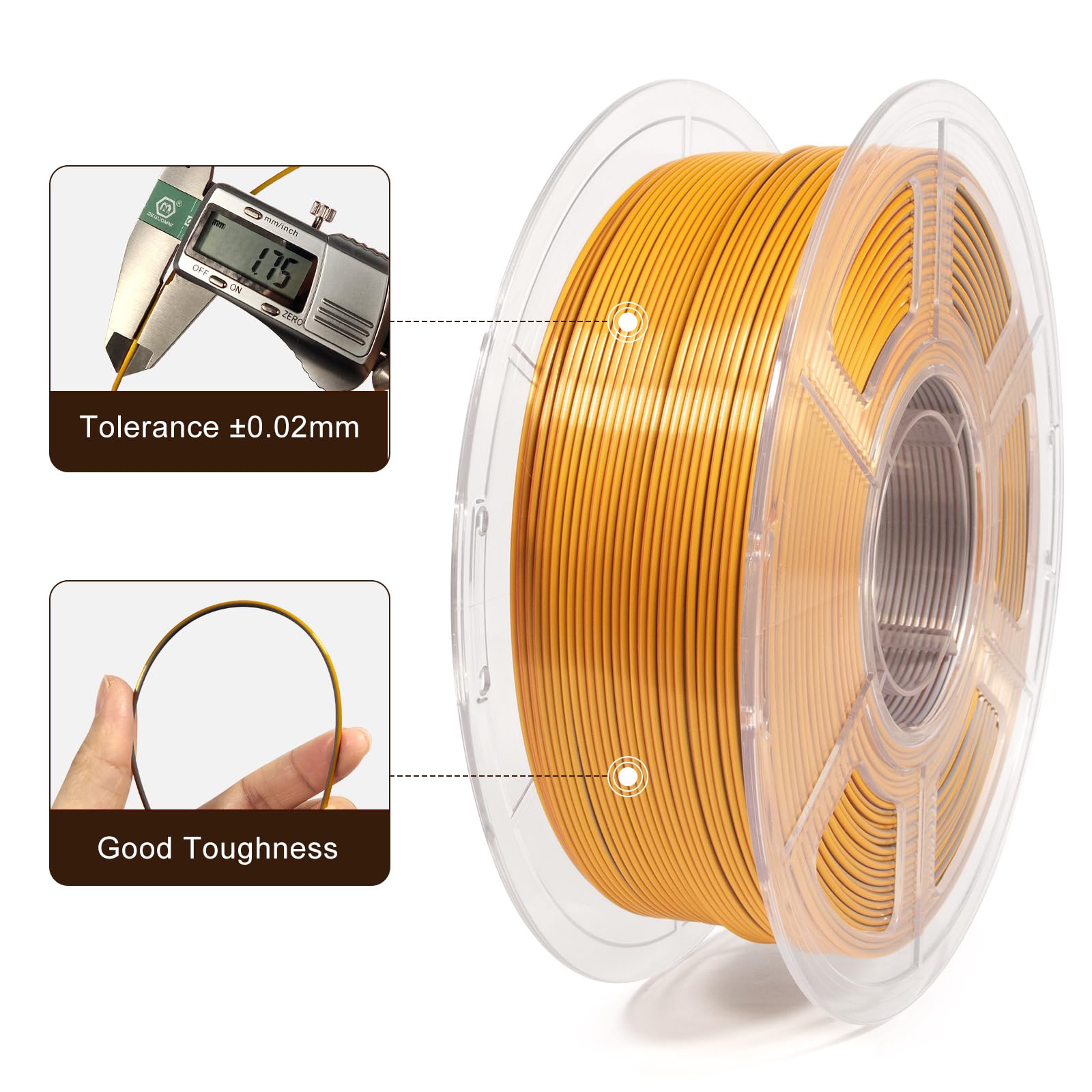 Isanmate 3D Printer Filament, Pla Filament 1.75Mm Tri Color Filament, Shiny Silk Pla Coextruded Filament, 3D Printing Filament M