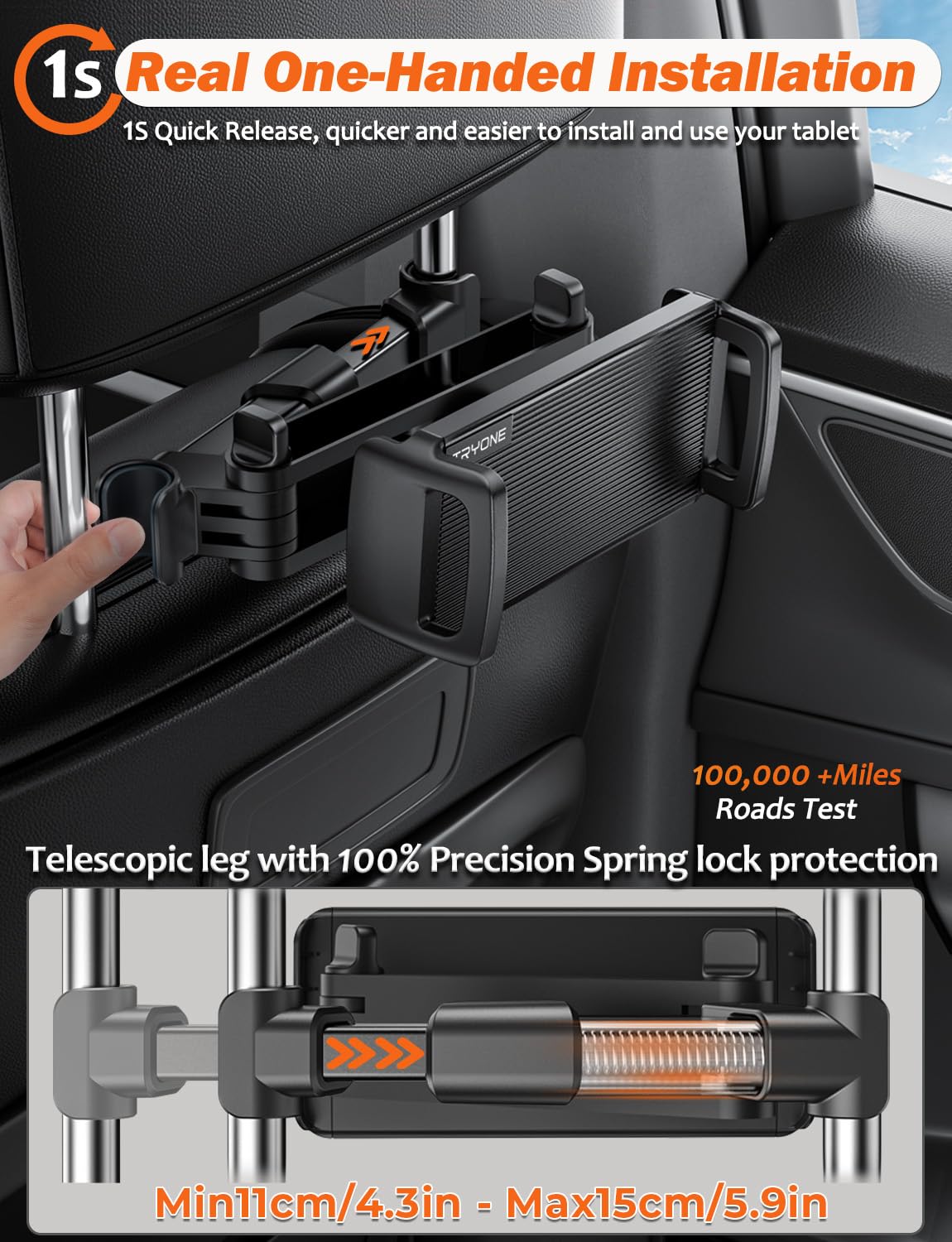 Tryone Car Headrest Tablet Holder Mount Stretchable Backseat Tablets Stand For Kids, Car Seat Mounts Compatible With Ipad Pro 12