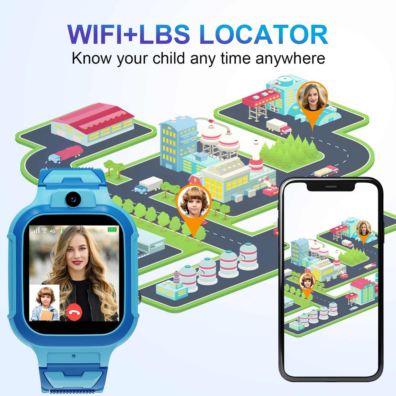 4G Kids Smart Watch Gps Tracker - Smartwatch With Two Way Call Video Calling Voice Chat Sos Class Mode Stopwatch Pedometer Games
