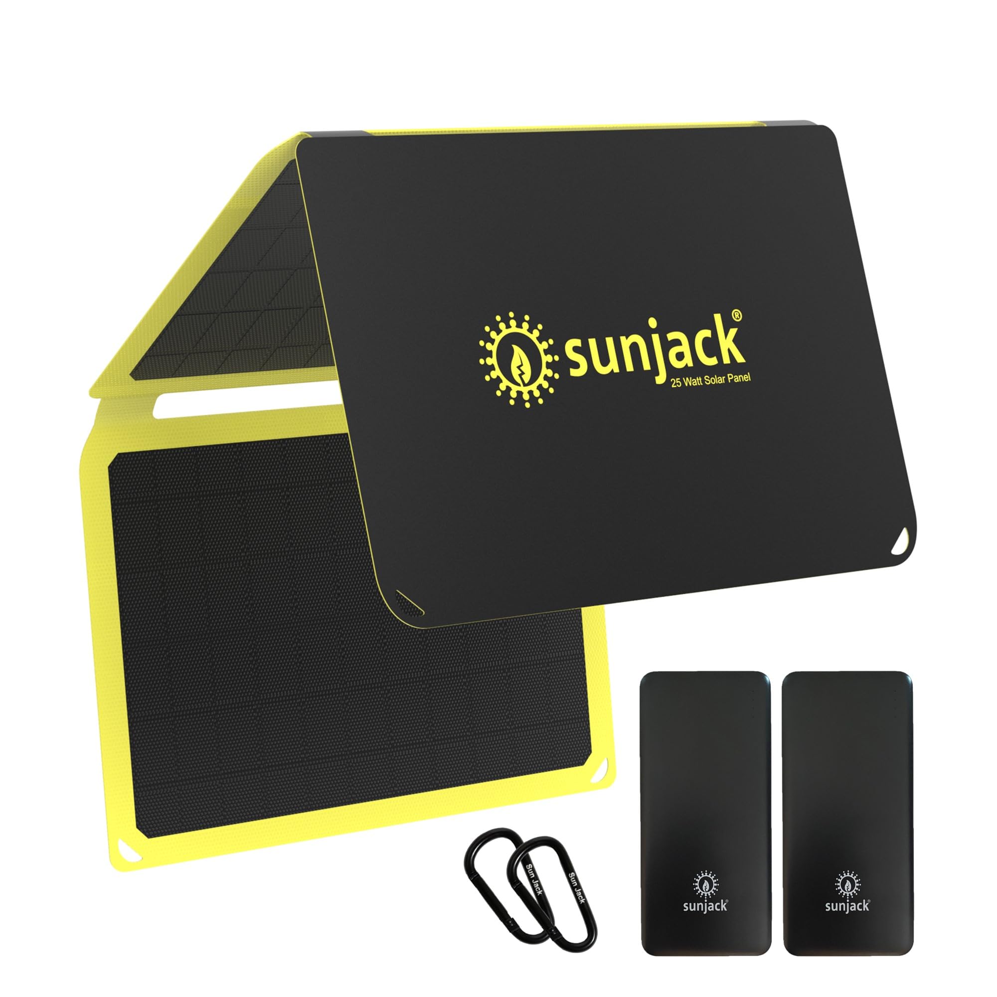 SunJack 25 Watt Foldable IP67 Waterproof ETFE Monocrystalline Solar Panel + 2X 10000mAh Power Banks with USB-A and USB-C for Cel