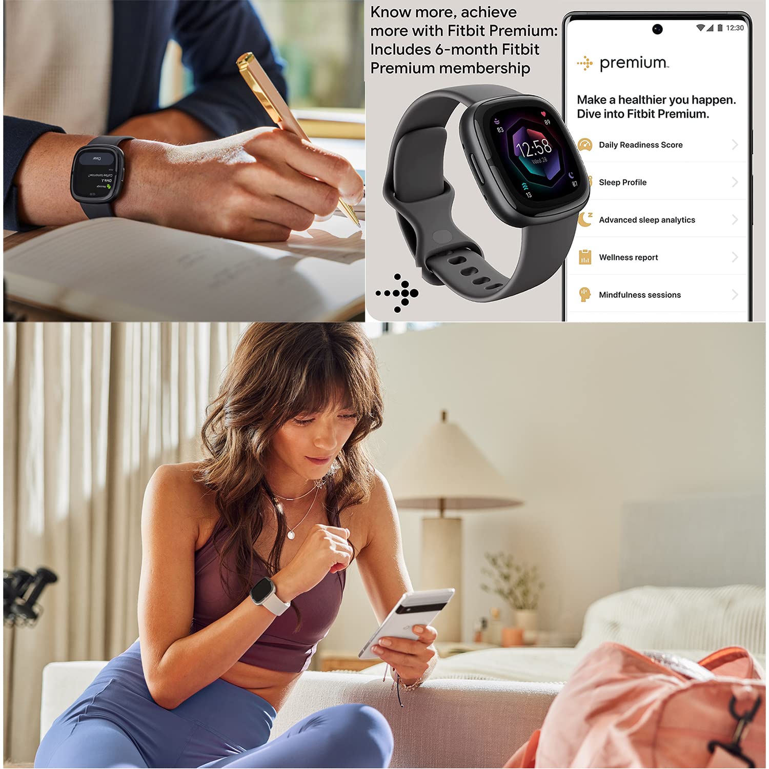 Fitbit Sense 2 Advanced Health And Fitness Smart Watch (Grey/Graphite) With Manage Stress, Ecg, Spo2, Gps, 2 Sizes Bands, Bundle