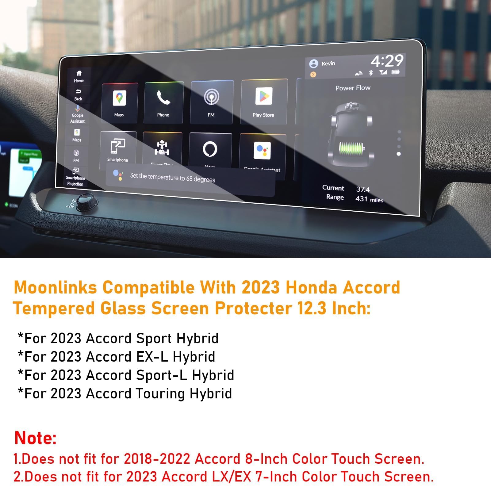 Moonlinks Compatible With 2025 2024 2023 Honda Accord Screen Protector 12.3 Inch,Tempered Glass Screen Protector 9H Hardness Fit For Accord Sport Hybrid/Ex L Hybrid/Sport L Hybrid/Touring Hybrid Touch
