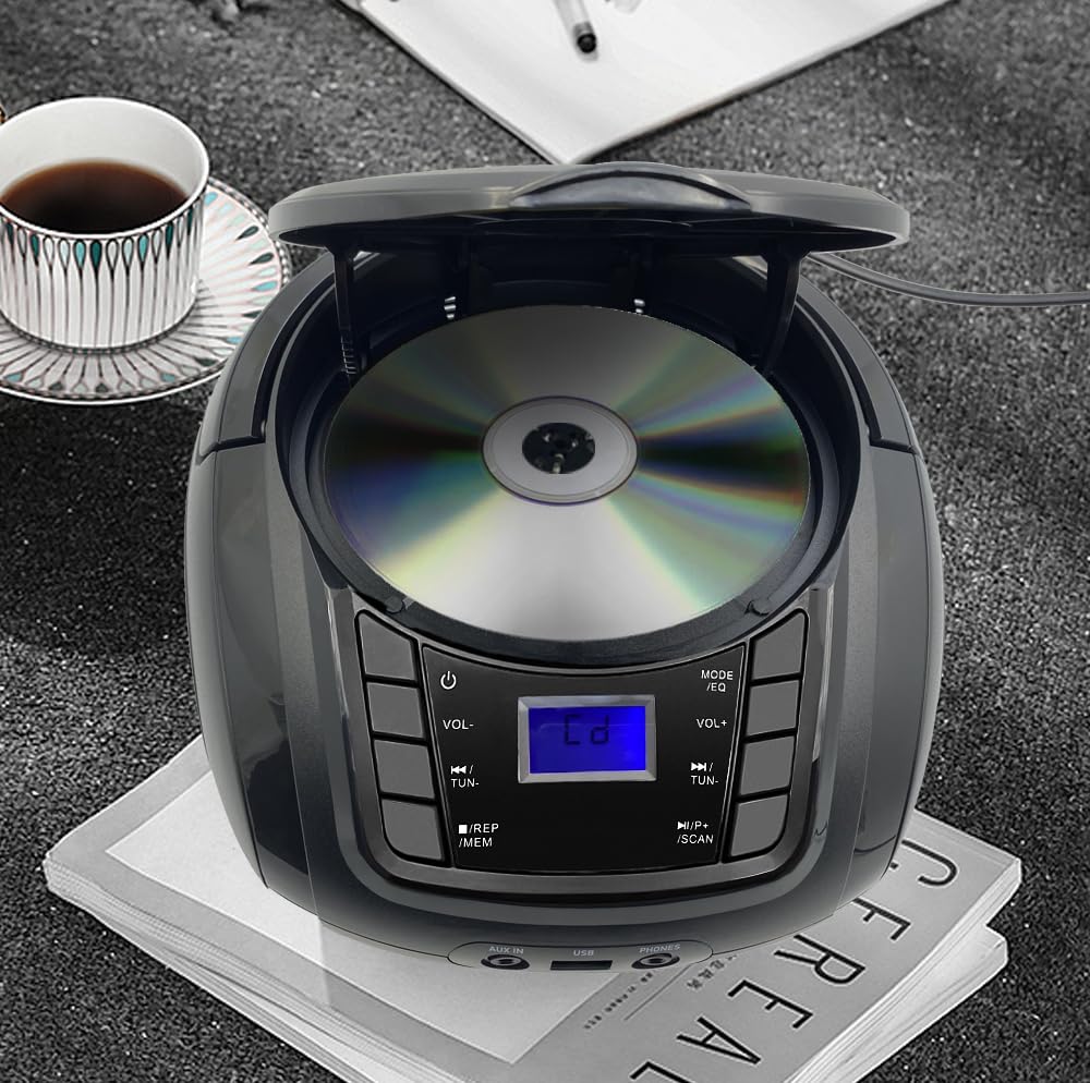 Lonpoo Cd Player Portable Boombox With Fm Radio/Usb/Bluetooth/Aux Input And Earphone Jack Output, Stereo Sound Speaker & Audio P