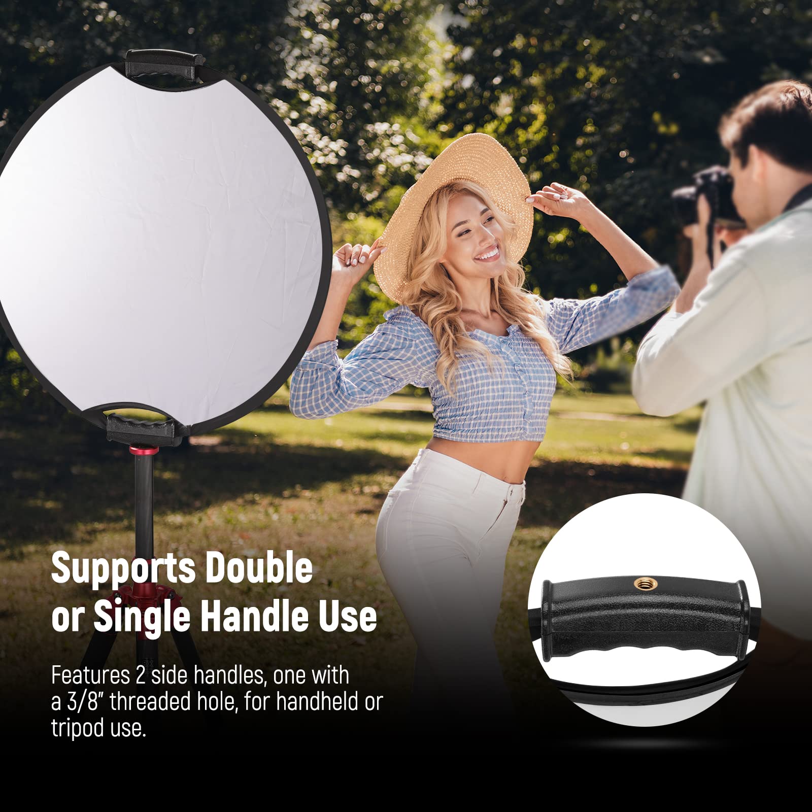 Neewer 22''/56Cm Light Reflector With Handle Grip With 3/8'' Thread, 5 In 1 Collapsible Disc Light Diffuser Translucent/Silver/G