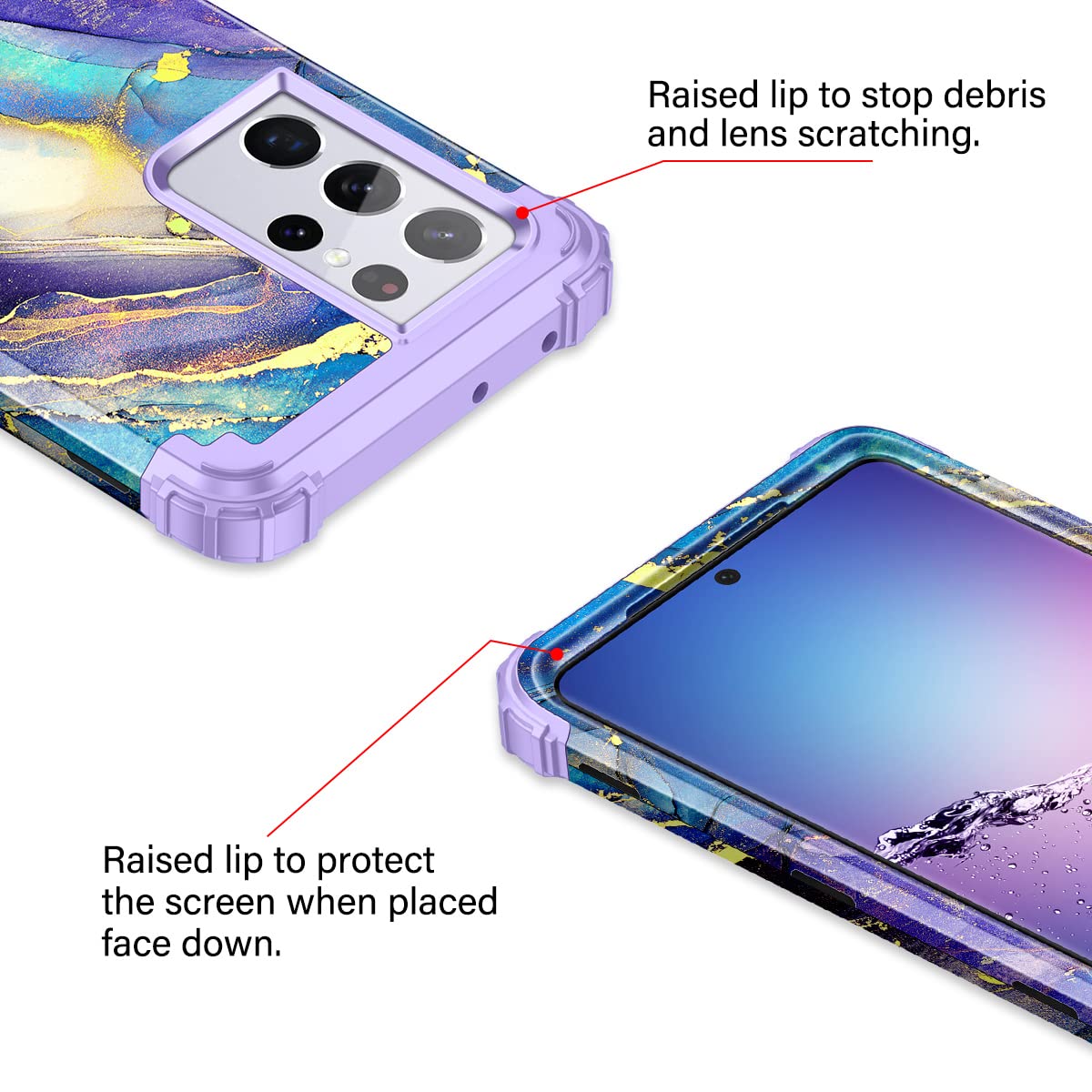 Rancase Phone Case for Samsung Galaxy S21 Ultra 5G Three Layer Heavy Duty Shockproof Hard Plastic Silicone Amethyst Purple 6.8 inch