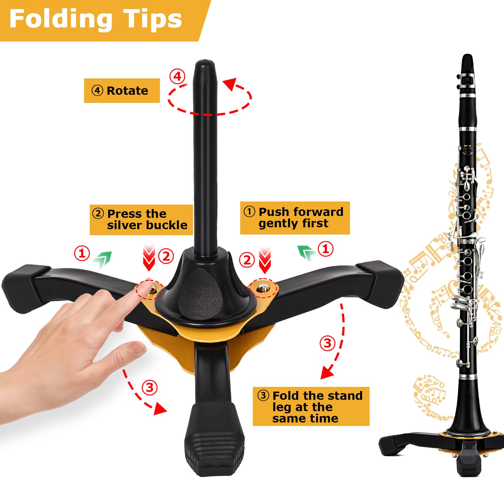 Juvaeny Clarinet Stand, Portable Flute Clarinet Stand With Flannel Bag,Clarinet Cleaning Cloth And Mouthpiece Brush, Foldable Fl