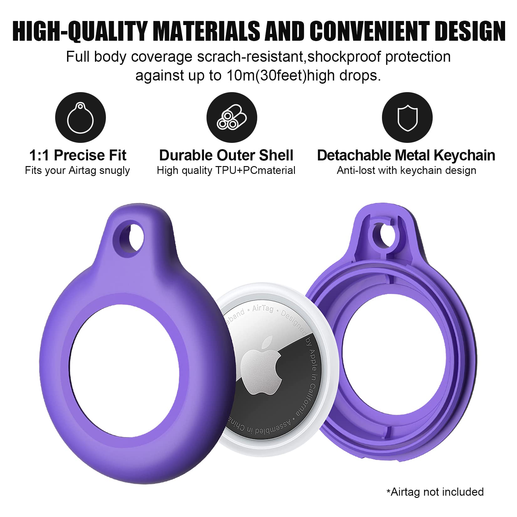 Supfine Waterproof Airtag Holder,2 Pack Air Tag Keychain,Hard Pc+Tpu Full Body Protective Tracker Case With Loop Key Ring For Ap
