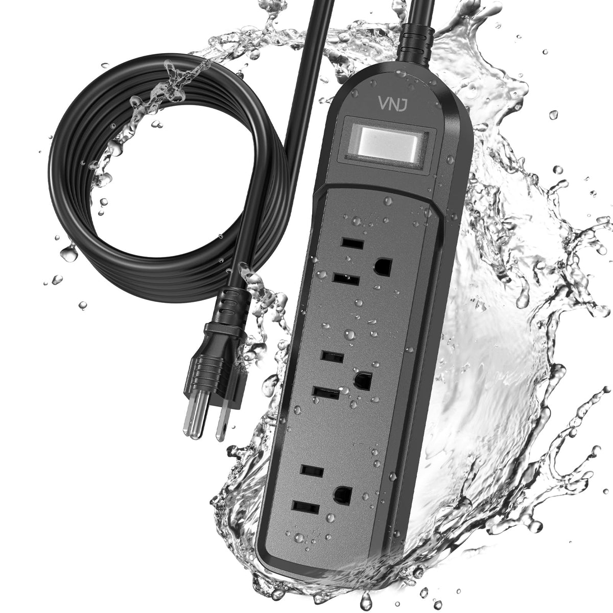 Outdoor Power Strip Weatherproof, 10.1 Ft Outdoor Extension Cord 3 Outlets 1875W Overload Protection, Shock Prevention Surge Pro