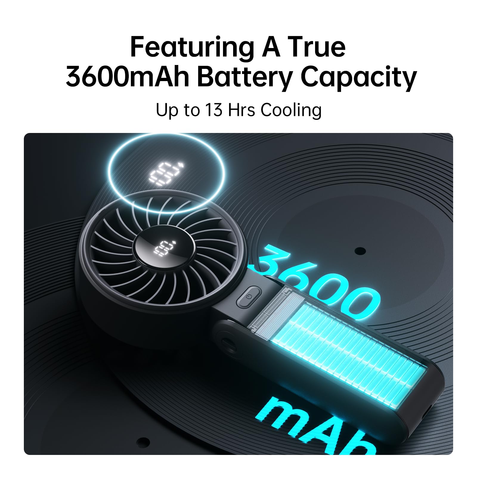 Jisulife Handheld Fan Life7,2024 Powerful Portable Fan With Led Display,3600Mah,150Folded,5 Speeds,Lanyard[13Hrs Max Cooling] 3