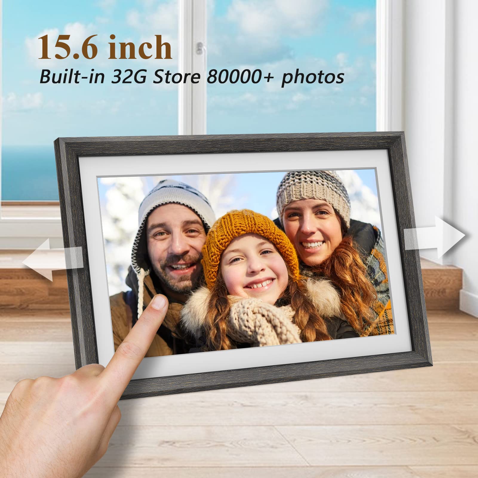 Frameo 15.6 Inch 32Gb Wifi Digital Photo Frame 1920 * 1080 Ips Fhd Touch Screen Smart Digital Picture Frame, Wall Mountable, Aut