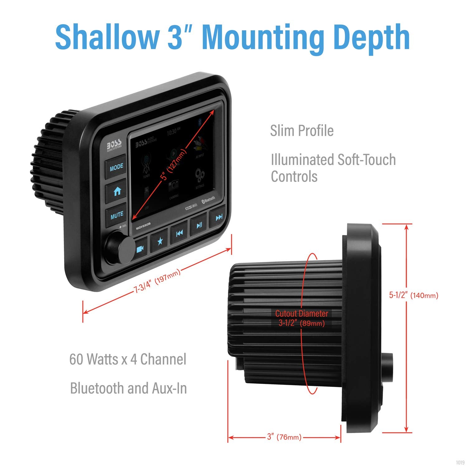 Boss Audio Systems Mgv550B Marine Gauge Receiver   Weatherproof, 5 Inch Touchscreen, Built In Amplifier, Bluetooth, Digital Medi