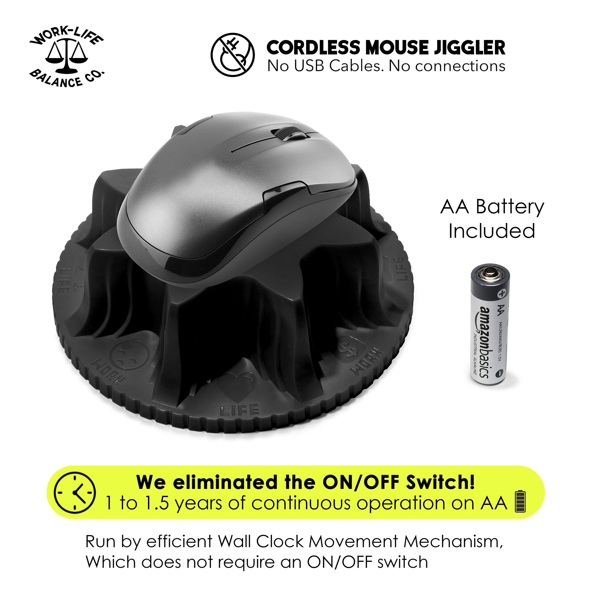 Work-Life Balance Corporation Mechanical Mouse Jiggler - Wireless, Undetectable Device Keeps Mouse Moving for 12-24 Months on AA Battery, Classy