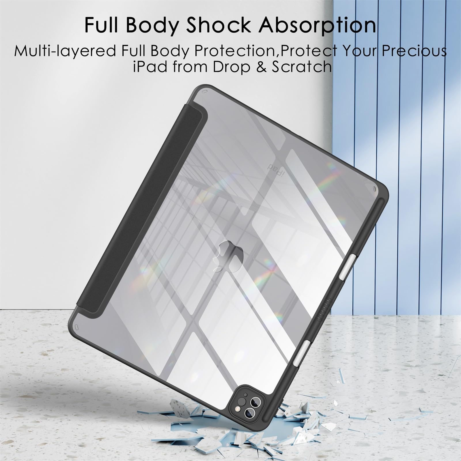 Soke Case For Ipad Air 13 M2 2024/Pro 12.9 (6Th/5Th/4Th Generation, 2022/2021/2020)   Pencil Holder+Auto Sleep/Wake+Camera Protection, Shockproof Back Cover For Ipad Pro 12.9 Inch,Book Black