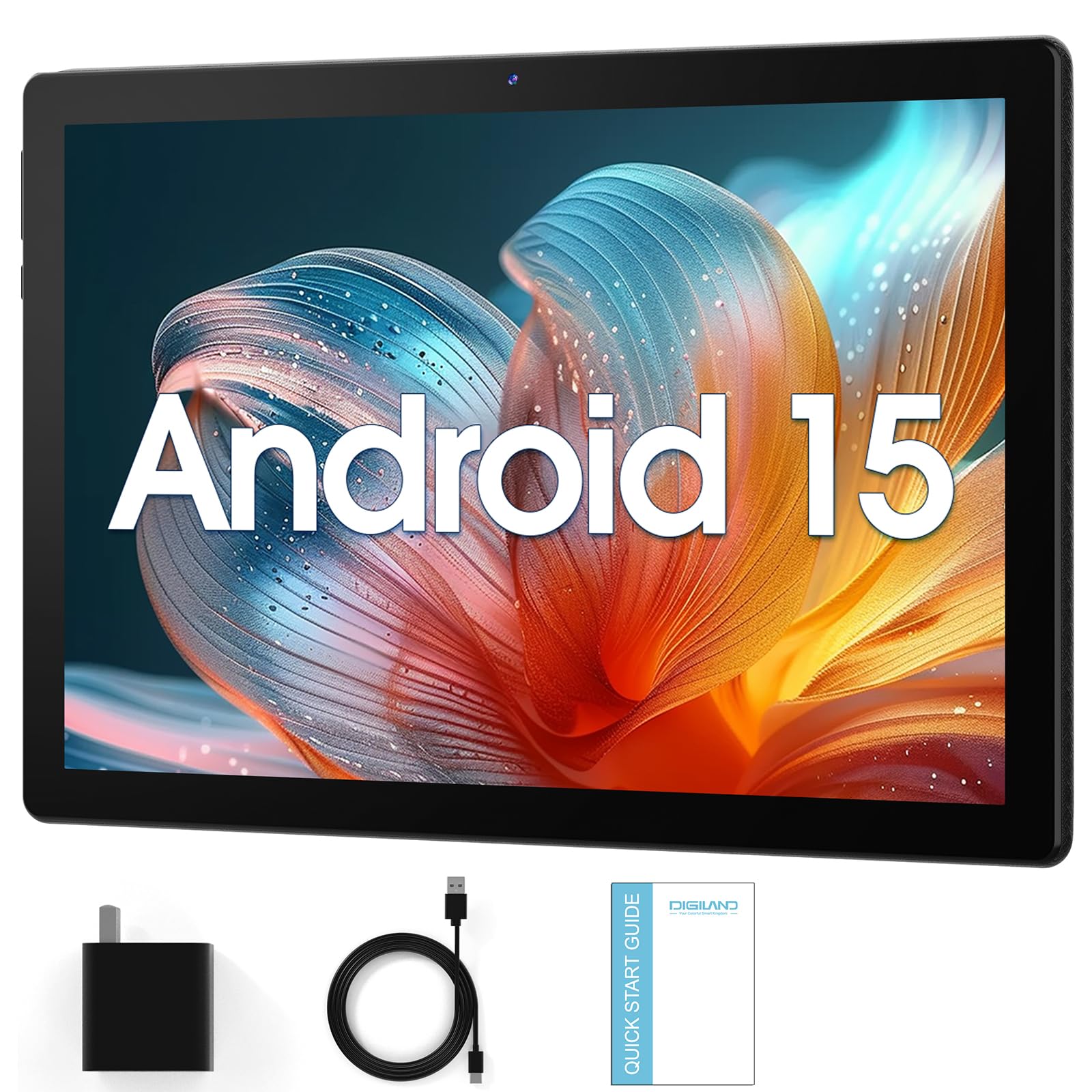 DigiLand 10.1 Inch Tablet Android 15, 6GB RAM 32GB ROM, 10.1 IPS HD Display (1280x800), 6.5H Battery, 5MP Camera, Dual Speakers,