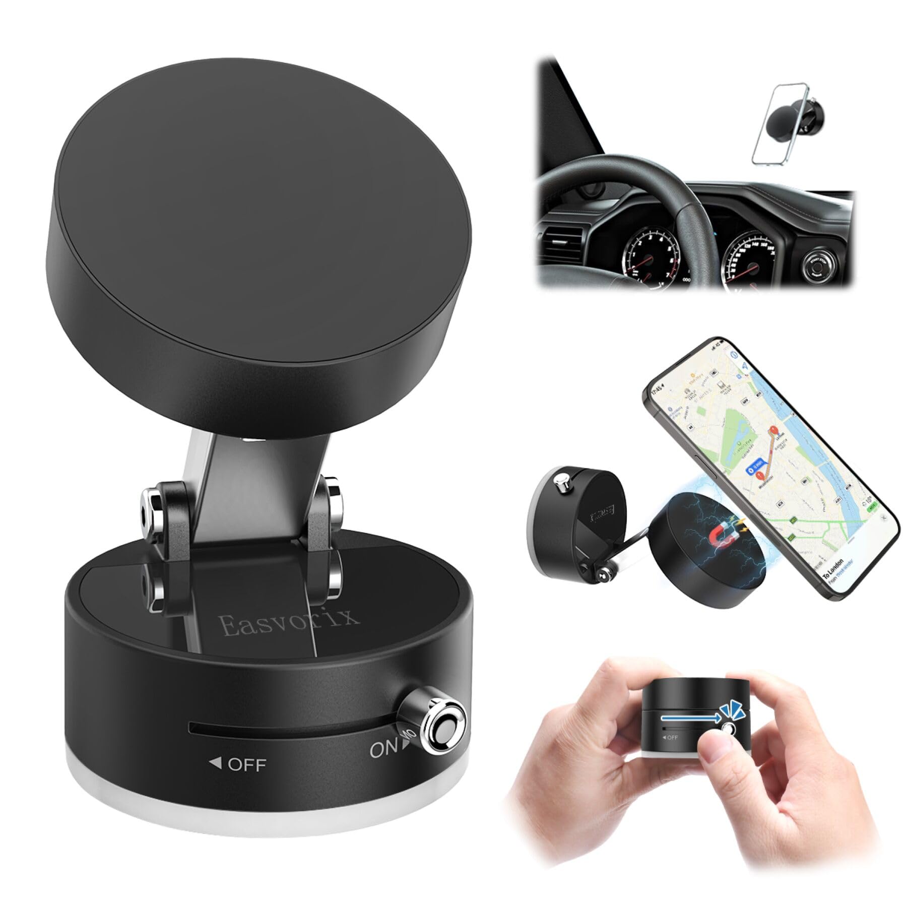 Easvorix Vacuum Magnetic Phone Holder with Metal Ring Compatible with iPhone All Phone, Portable Universal Collapsible Magnetic 