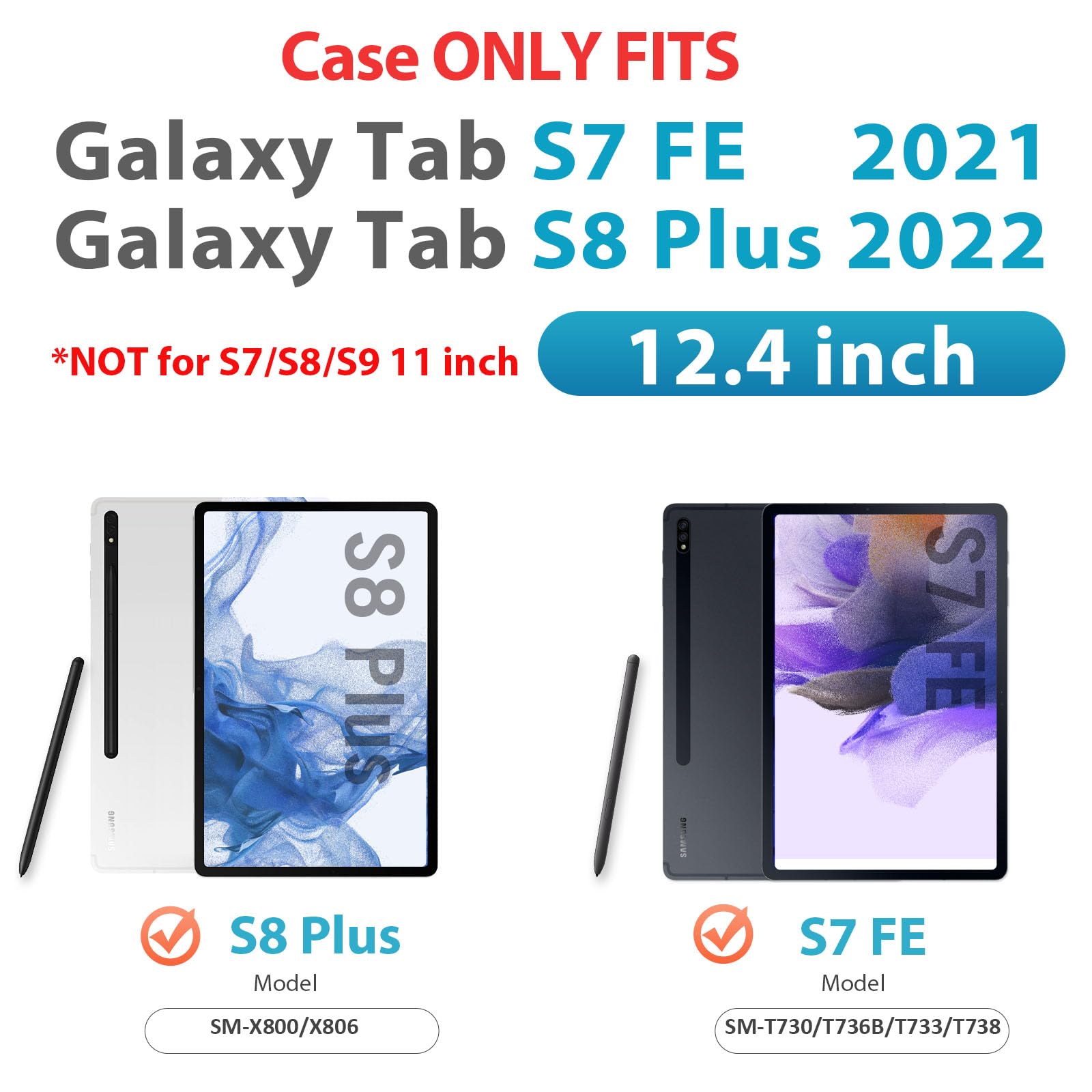 Hxcaseac Case For Samsung Galaxy Tab S7 Fe 5G 12.4 Inch, Protective With Screen Protector/Hand Strap/S Pen Holder, Heavy Duty De