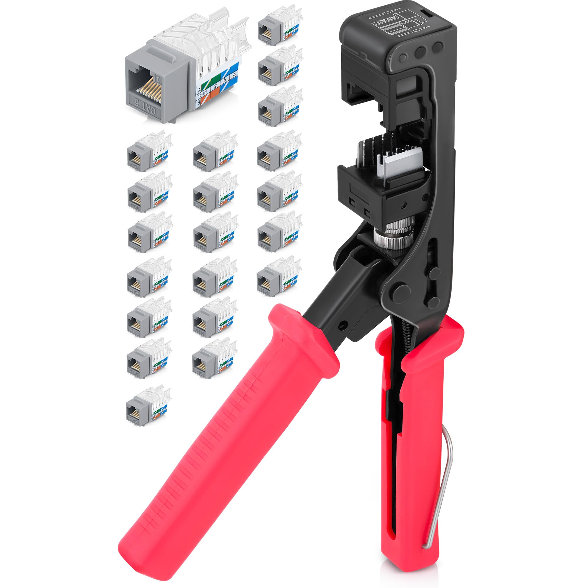 Everest Media Solutions 45Term   45 Angled Speed Termination Tool   With 20 Pack Of 45 Angled Cat6 Keystone Jacks In Gray Color 