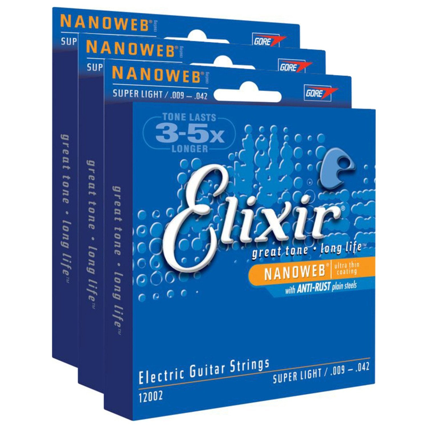 3 Sets Of Elixir 12002 Super Light Electric Strings (9 42) (Nanoweb)