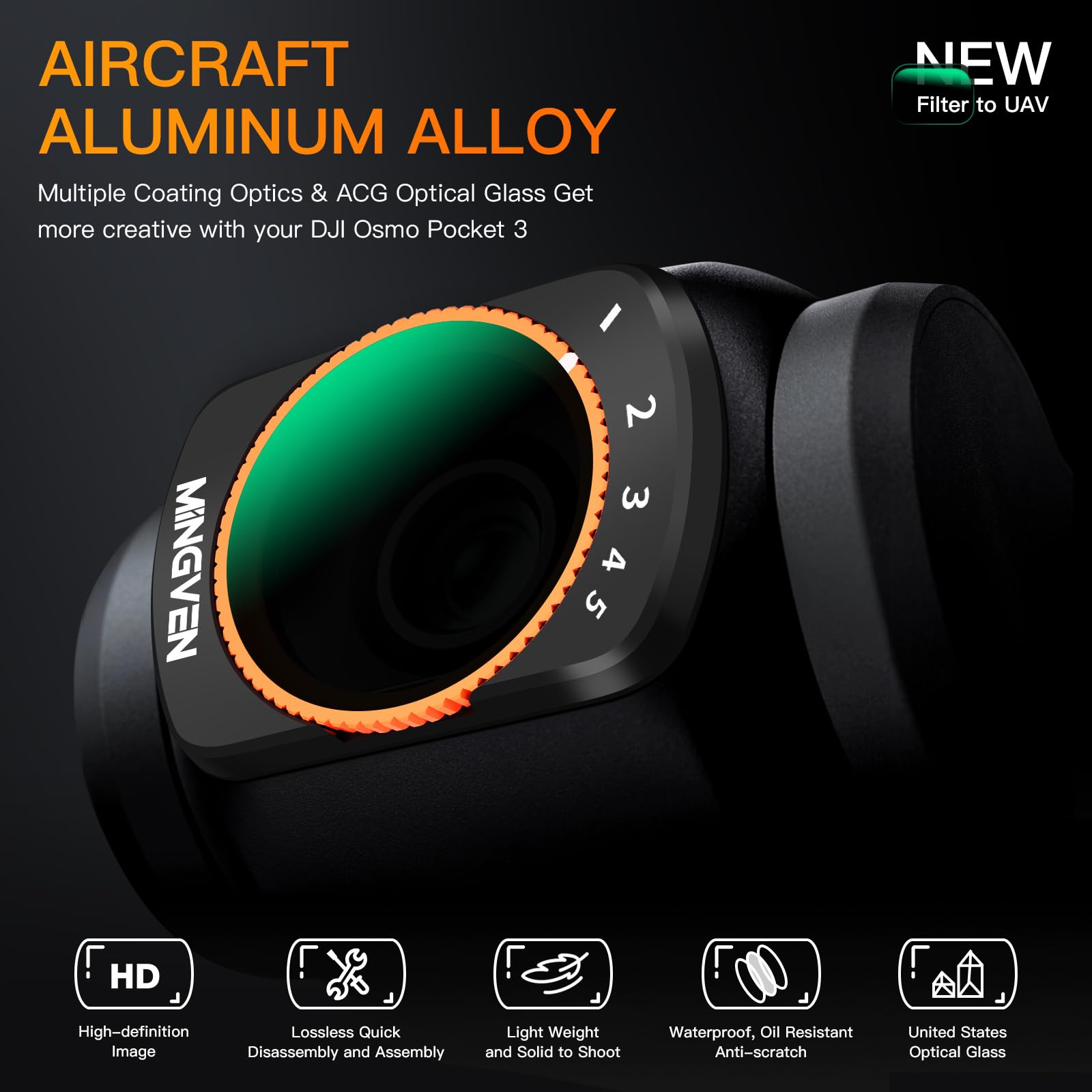 Mingven Adjustable Magnetic Nd Filters Set For Dji Osmo Pocket 3 Creator Combo, Adjustable Nd Filters 1 5 Stops + 6 9 Stops   4