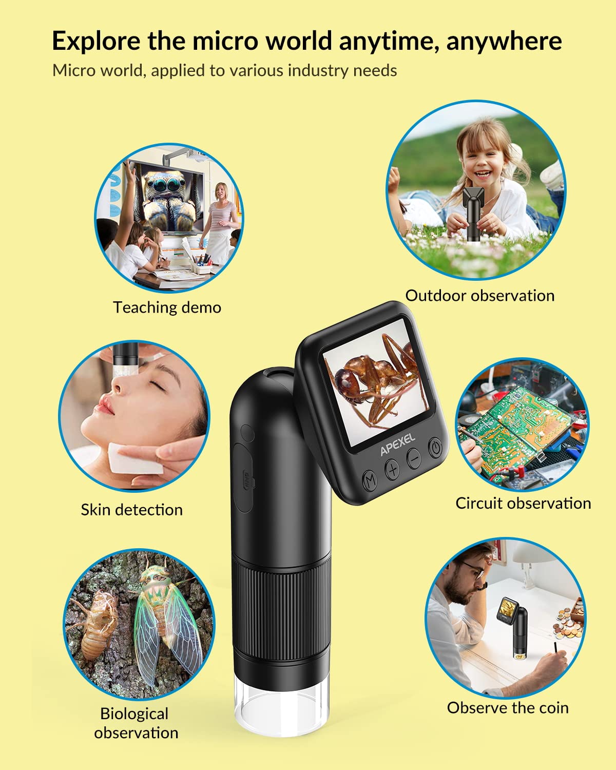 Handheld Digital Microscope, 800X Hd Digital Microscope For Adults, With 2'' Lcd Screen Pocket Microscope For Kids, Usb Lab Hand