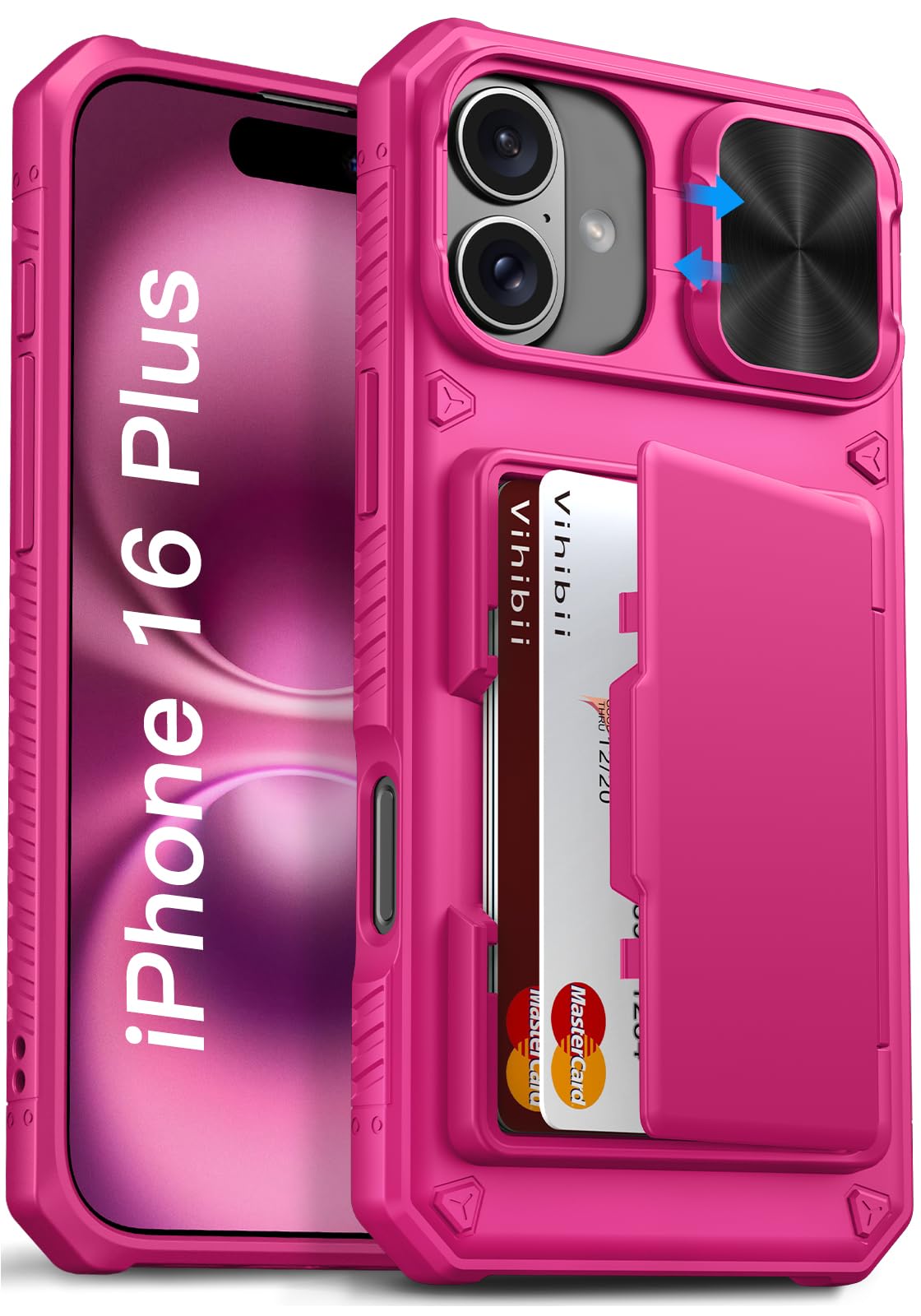 Vihibii For Iphone 16 Plus Case Wallet With Card Holder (4 Cards) [Rfid Blocking] & Slide Camera Cover & Raised Edges Protect Sc