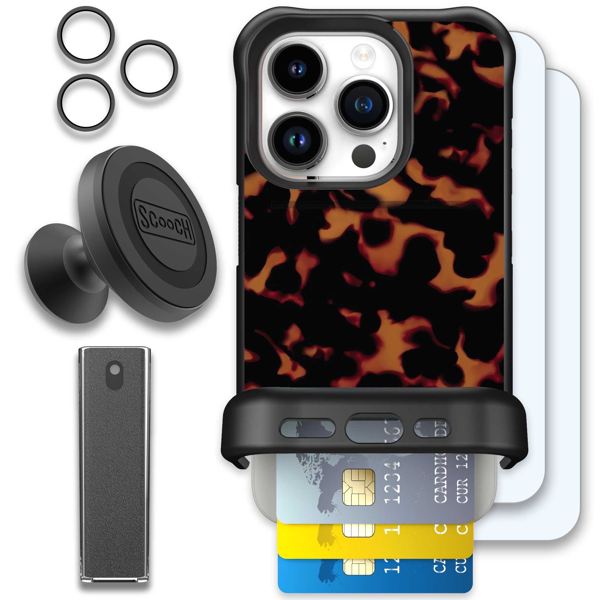 Scooch Wingmate for iPhone 15 Pro [Defender Bundle] with 2 Tempered Glass Screen Protectors, Camera Lens Protector, Wingmount, T