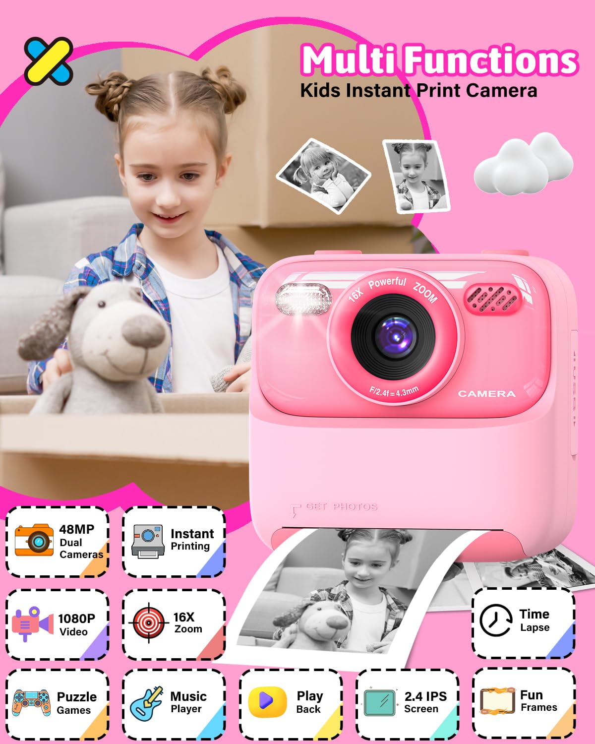 Mgaolo Kids Camera Instant Print Photo,Children Digital Camera Toys Gift With Hd Video For Girls Boys 3 12 Age,Chritmas Birthday