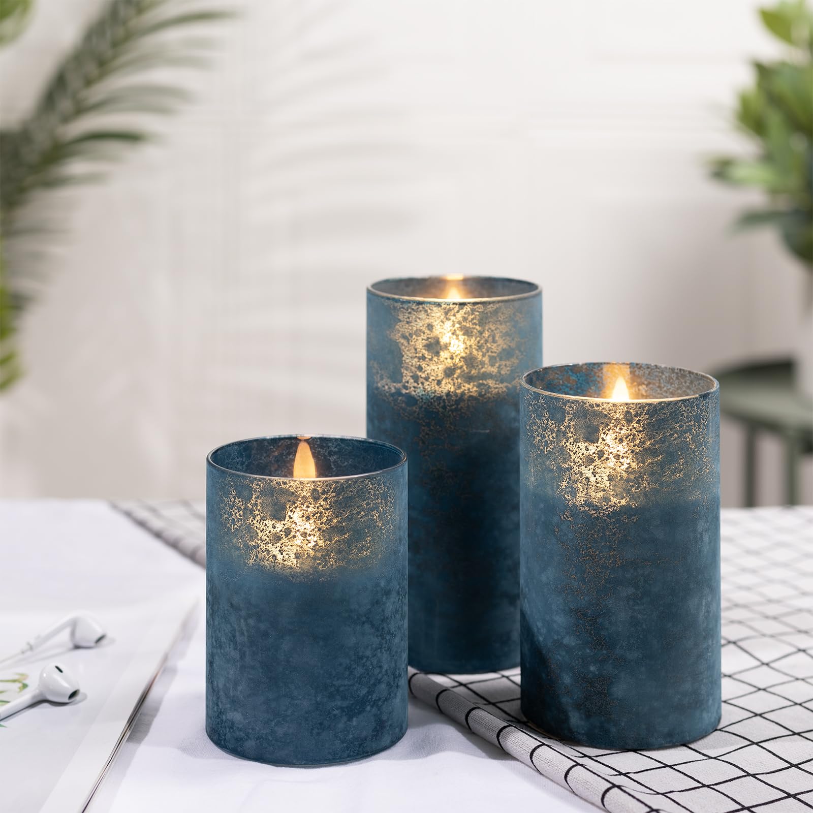 Mingfuxin Blue Flameless Candles With Remote   Battery Operated Candle With Timer, Led Indoor Pillar Candles For Home, Christmas