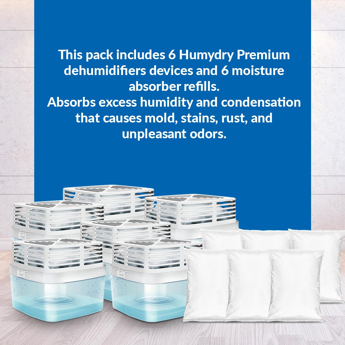 Humydry   Pack Of 6 Premium Dehumidifier Devices With 6 Moisture Absorber Refills   15.9 Oz   Fragrance Free   Ideal For Spaces