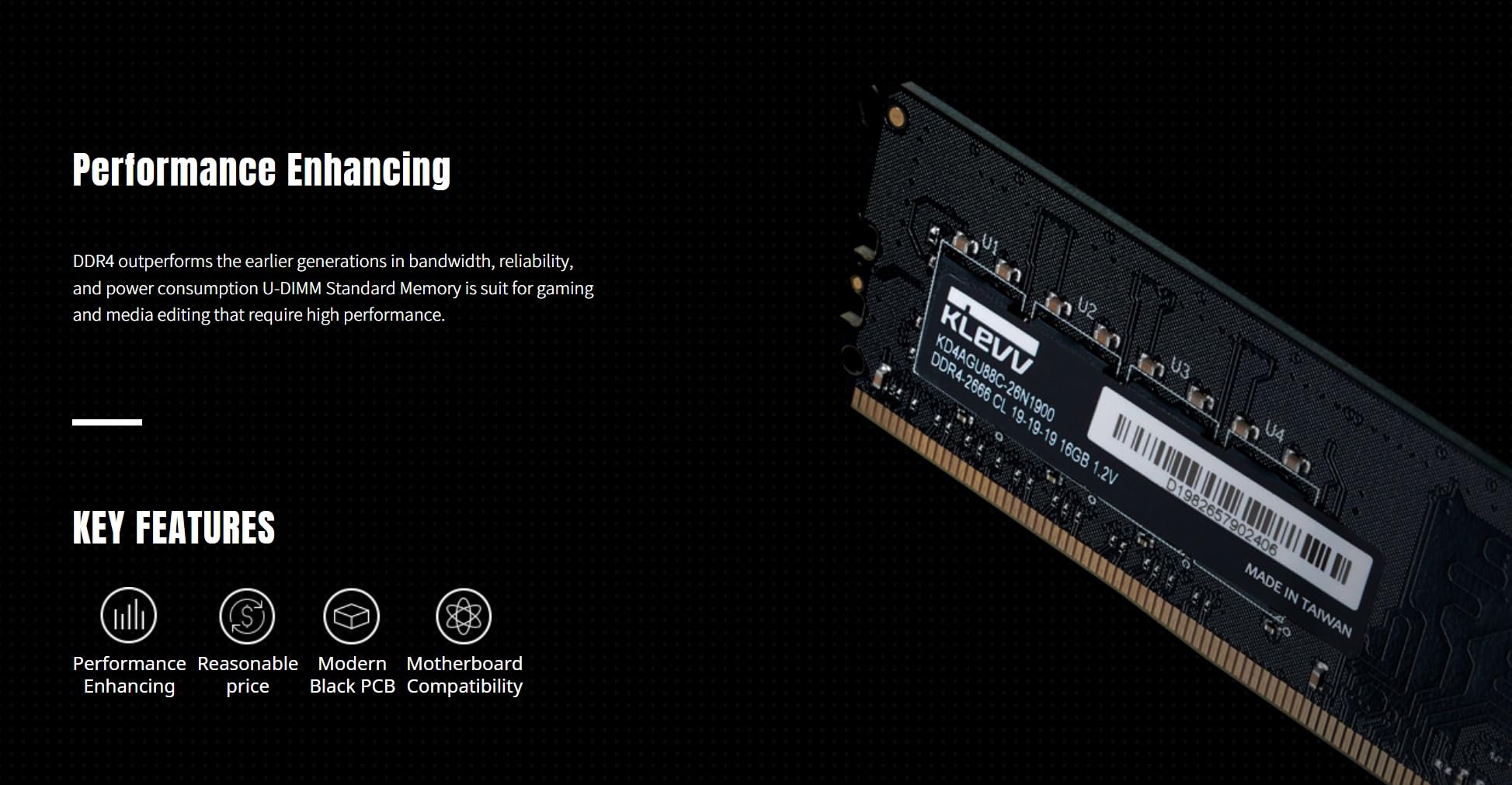 Klevv Ddr4 32Gb (1X32Gb) 3200Mhz Cl22 1.2V Udimm Desktop Ram Memory Sk Hynix Chip (Kd4Bgua80 32N220A)