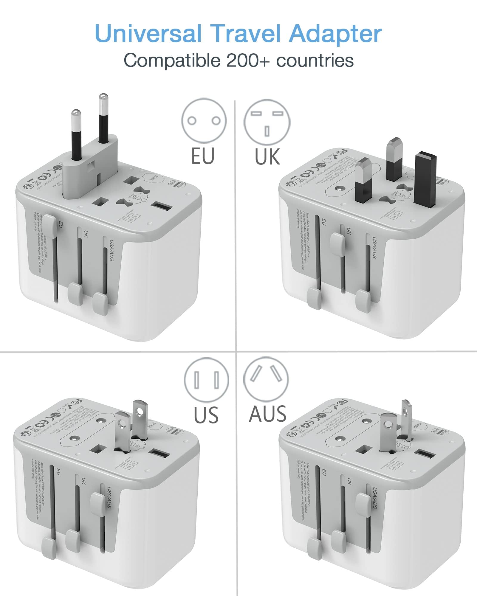 Tessan Universal Travel Adapter, International Power Adapter 5.6A 3 Usb C 2 Usb A Ports, Plug Adaptor Travel Worldwide, Travel C