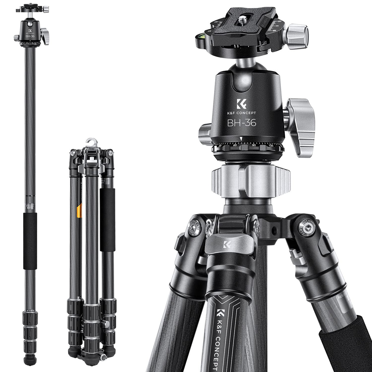 K&F Concept X Series 68 Inch/172Cm Carbon Fiber Camera Tripod,Professional Photography Tripod With 36Mm Metal Ball Head Load Cap