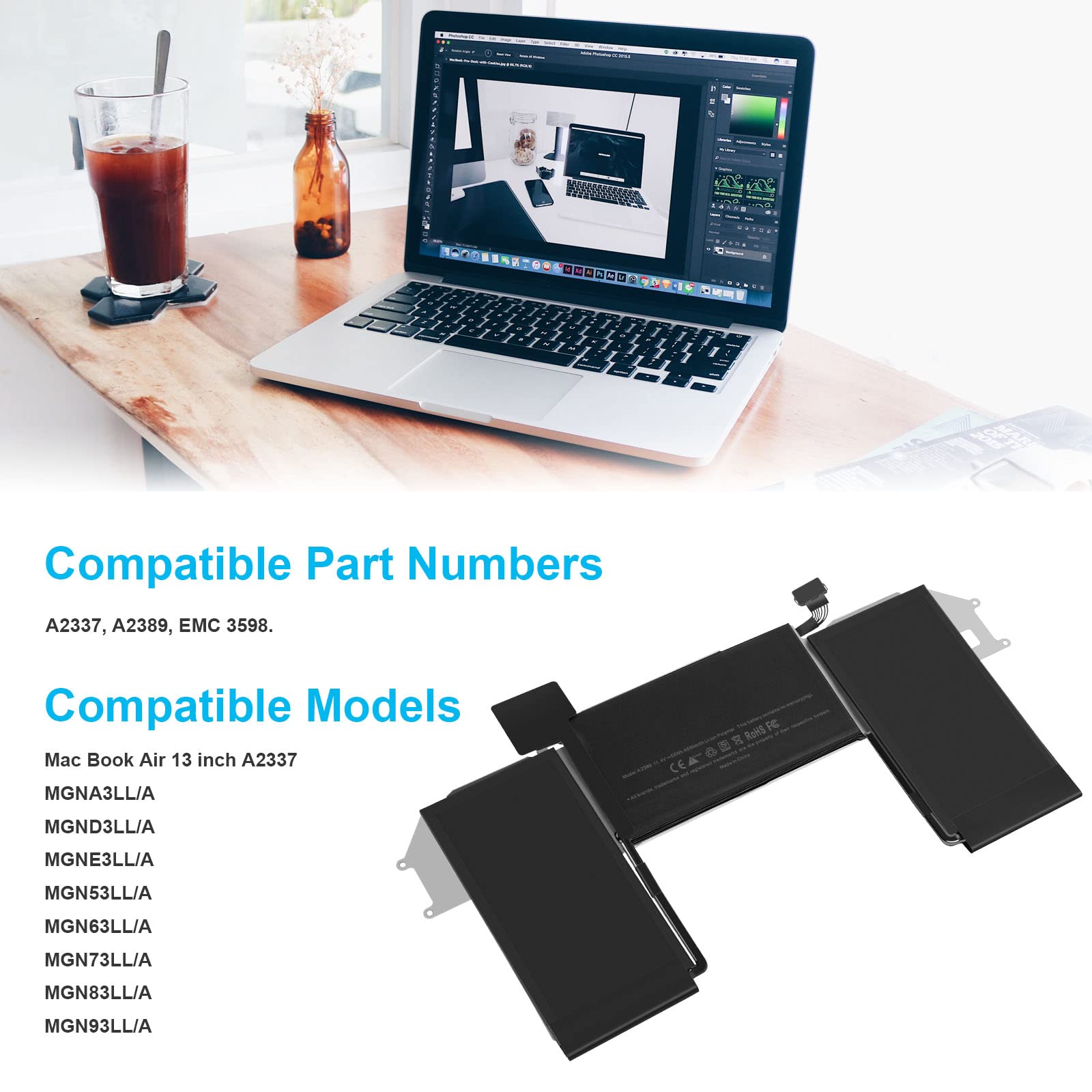 Fancy Buying A2389 A2337 Battery Replacement For Macbook Air 13 Inch A2337 M1 (2020), Emc 3598, Mgn53 Mgn83 Mgn63 Mgn93 Mgnd3 Mg