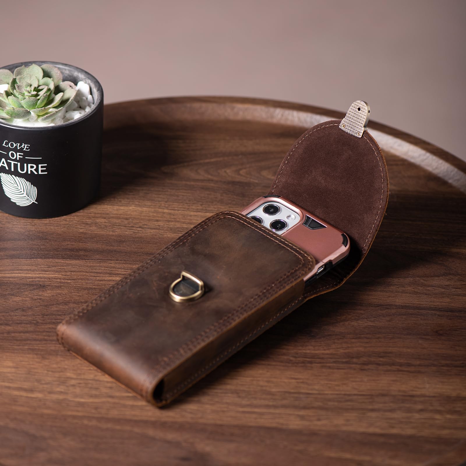 Hengwin Genuine Leather Cell Phone Holster For Belt Men, Belt Pouch Fit For Iphone 16 Pro Max 15 Plus 14 Pro Max 13 Pro Max Sams