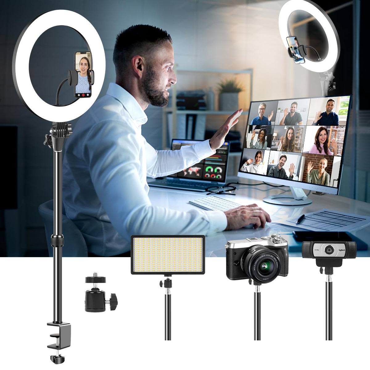 Ring Light For Computer Video Conferencing/Zoom Meeting/Studio 12 '' Desk Ring Light With Mount Stand,Stream Light With 13.5 22.