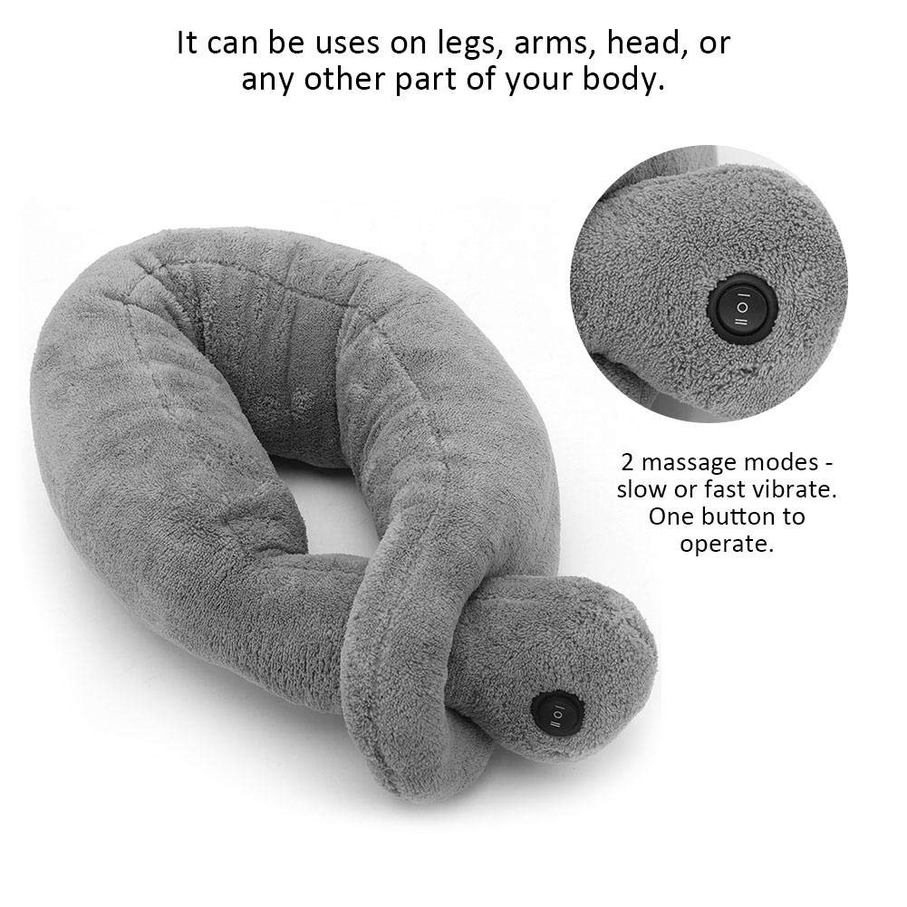 Yiyuevi Vibrating Massaging Neck Pillow, Cotton Massage Cushion Relieve Stress For Office (Grey)