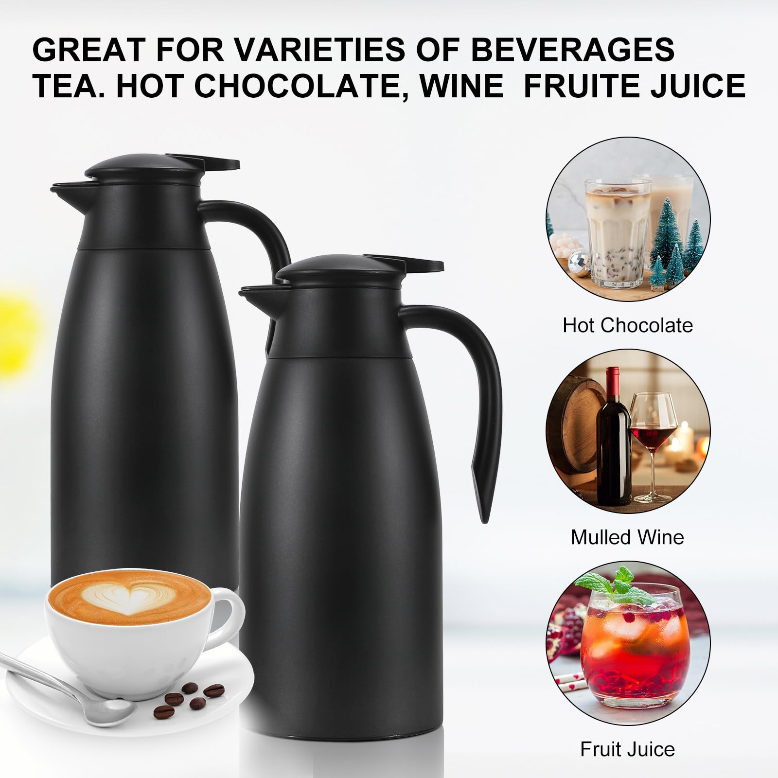 Updated Thermal Coffee Carafe, 70 Oz Insulated Stainless Steel Coffee Carafes For Keeping Hot Coffee & Water Hot Beverage 12Hour