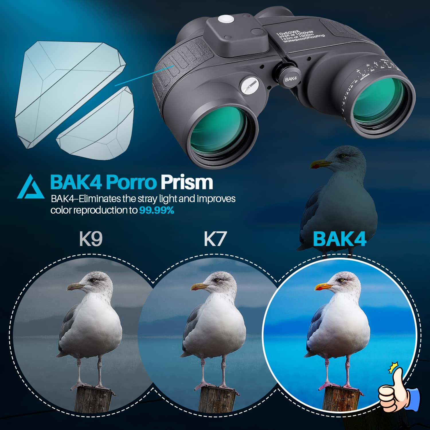 10X50 Marine Binoculars With Rangefinder For Adults   Ipx7 Waterproof Bak4 Prism Fmc Lens Binoculars With Compass And Shoulder H