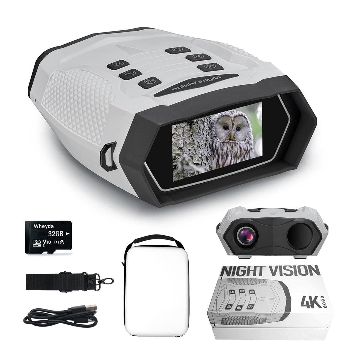Wheyda Night Vision Goggles - 4K Night Vision Binoculars For Adults, 3'' Hd Screen Backlit Button And 32Gb Tf Card For Photos An